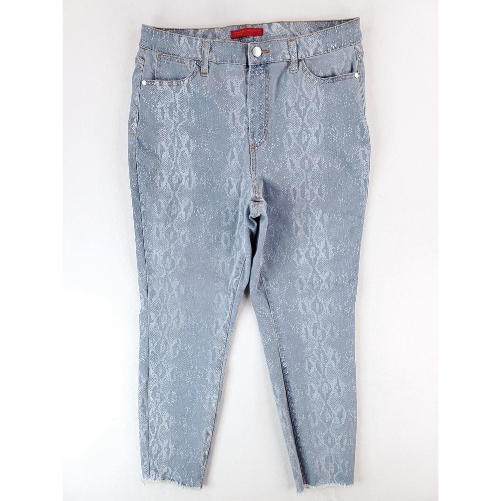 Jennifer Lopez Jeans Womens‎ 12 High Rise Skinny Crop Snakeskin Frayed Hem Pants